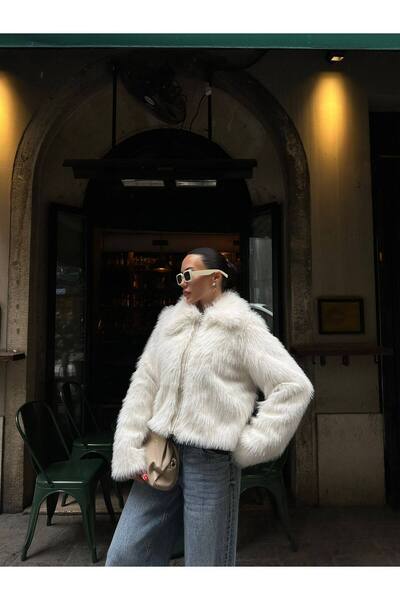 LUJJE Women's Short Zippered Faux Faux Fur Coat