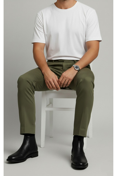 Bürke Men's Khaki Color Quality Fabric Trousers with Ties