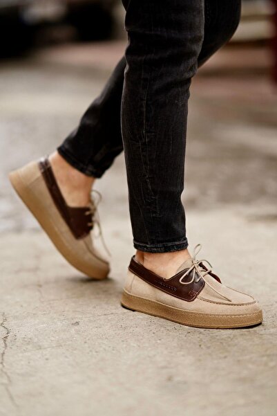 Ahmed Hamdi Bey Beige Suede Men's Leather Shoes