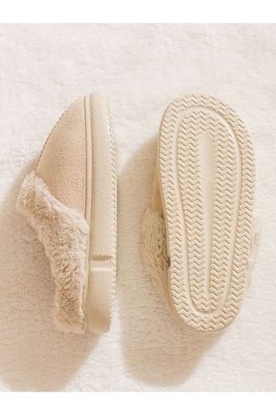 LC Waikiki Steps Beige Suede Look Women's House Slippers