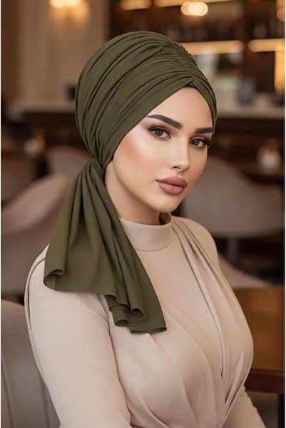 Aişe tesettür Khaki Buckle Evening Dress Bonnet Shawl
