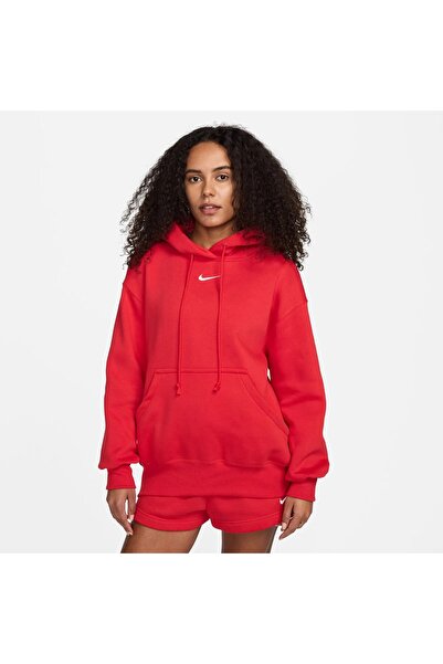 Nike Sportswear Phoenix Fleece Kadın Kırmızı Oversize Kesim Sweatshirt