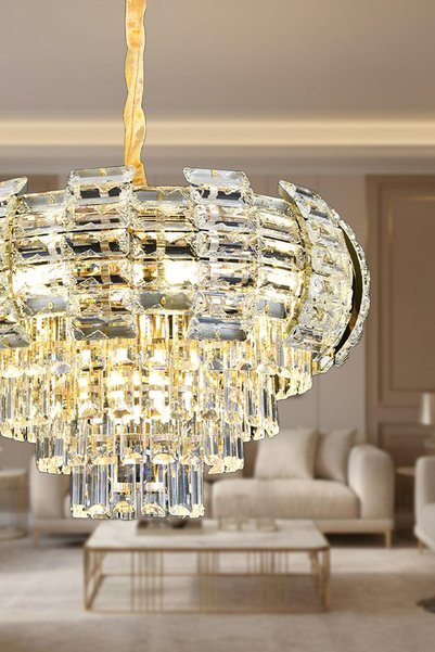 Ünal Aydınlatma Billur Gold 50 cm Kristal Taşlı Modern Avize – Salon ve Oturma Odası