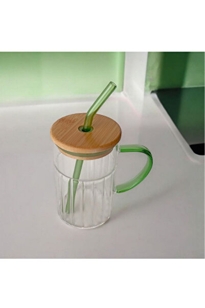 Tohana Bamboo Lid Glass Straw Cup 420 ml