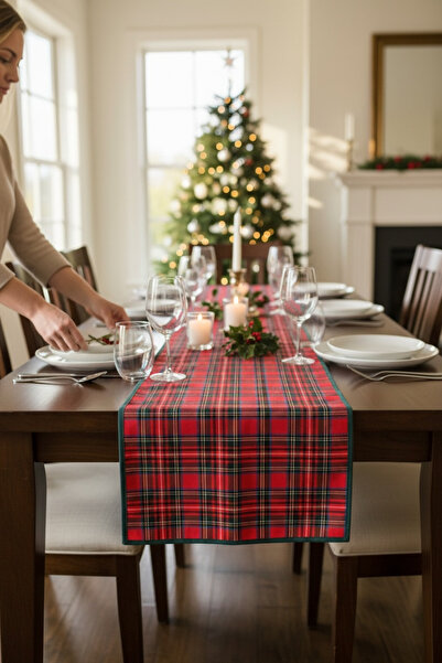 DUYGU KUMAŞ Royal Tartan Ekose Kullanıma Hazır Uzun Runner