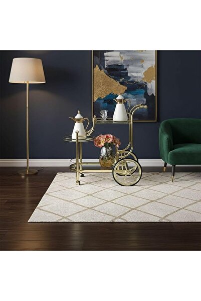 Al Hadaya Mall Luxury Gold Stainless Steel 2-Tier Serving Cart with Wheels