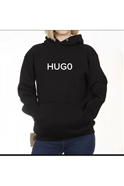 HUG0 Unisex Printed Basic K Hooded Sweatshirt with Fleece Inside