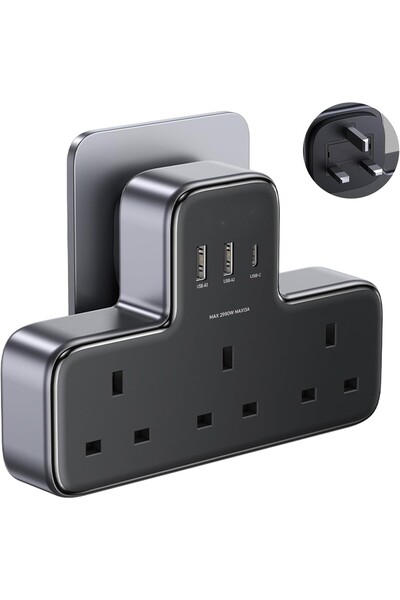 Generic 6-in-1 Power Strip Surge Protector — 3 AC Outlets + 3 USB (30W PD Typ...