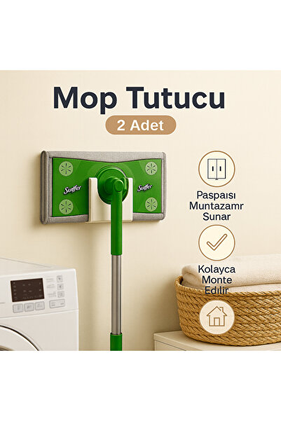 Genel Markalar 2’li Mop Tutucu - Paspas Mop İçin Duvara Yapıştırmalı Güçlü Ba...