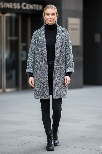 Chiccy Italian Grey Jacket Collar Long Sleeve Buttoned Pocketed Casual Buklet O Oversized Woven Jacket 98 68