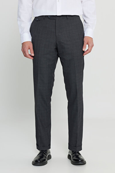 ALTINYILDIZ CLASSICS Men's Black Comfort Fit Relaxed Cut Elastic Waist Side Pocket Patterned Trousers