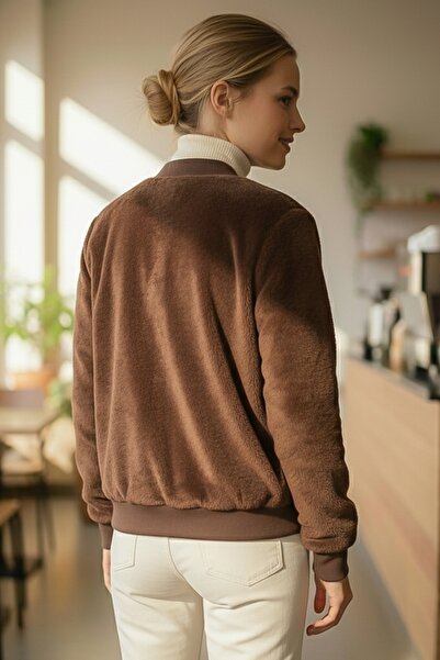 Chiccy Italian Light Brown Bomber Collar Cuffed Sleeves Zippered No Pockets Unlined Woven Bomber Jacket 68 65