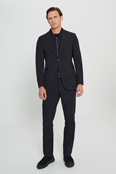 ALTINYILDIZ CLASSICS Men's Black Slim Fit Slim Fit Mono Collar Single Flexo Pocket Flexible Suit