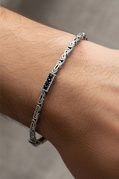 vogutima Erkek Gümüş Bileklik - Kral Model Siyah Zirconia Taşlı • Işıklı Kutuda • Sevgiliye • Eşe • Babaya