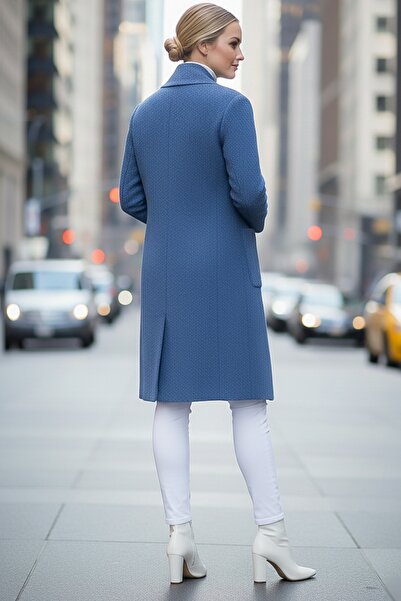 Chiccy Jachetă italiană albastră cu guler șal, cu mânecă lungă, cu buzunare, subțire, casual, cașmir Ov supradimensionat 105 65