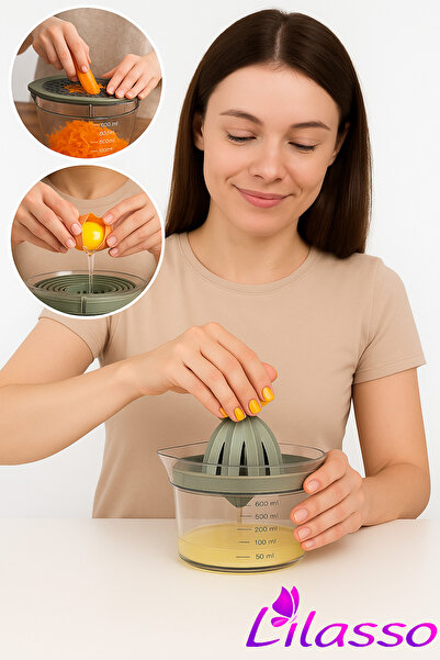 Lilasso طقم مطبخ متعدد الأغراض – عصارة ليمون + مبشرة + فاصل بيض + كوب قياس - ...