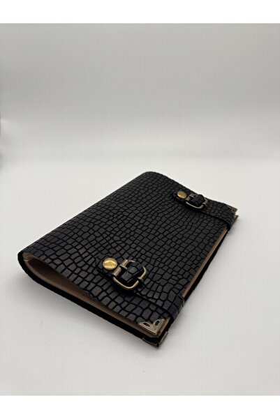 LAYDA دفتر ملاحظات من الجلد الطبيعي بنسبة 100% بنمط التمساح باللون الأسود