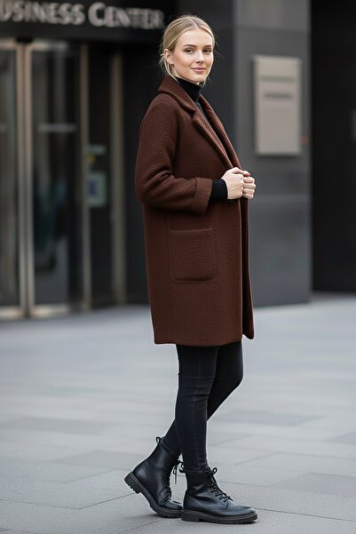 Chiccy Italian Brown Jacket Collar Long Sleeve Buttoned Pocketed Casual Buklet O Oversized Woven Jacket 98 68
