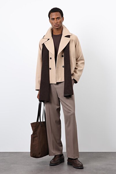 Antioch Beige Double-Breasted Closure Short Men's Coat