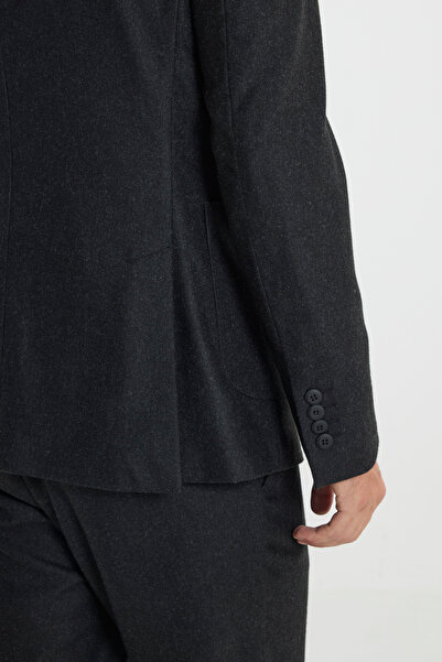 ALTINYILDIZ CLASSICS Men's Anthracite Wool Slim Fit Slim Fit Mono Collar Tie Waist Diagonal Pattern Suit