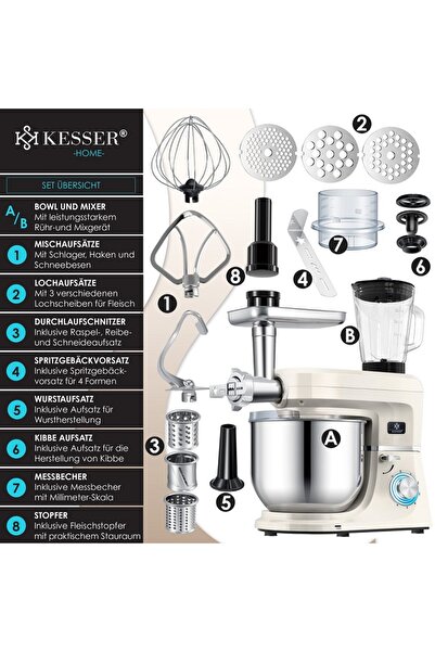 KESSER KESSER® 3 in 1 Food Processor - Cream Kitchen Mixer