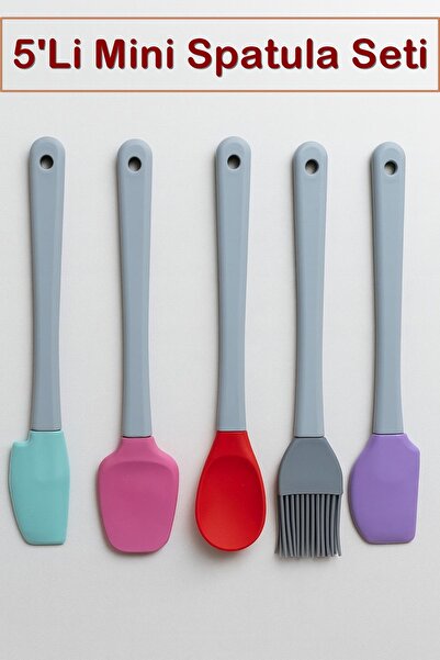 Kitchen Beauty 5 Li Renkli Silikon Spatula Seti Mini Şef Seti Plastik Saplı
