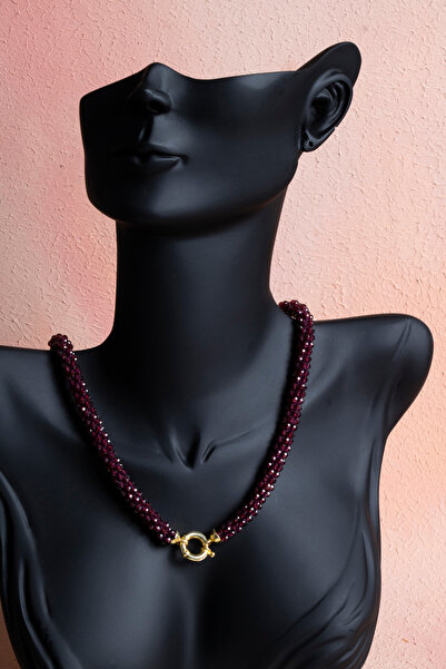 OSMANLI DOĞAL TAŞ Certified Handcrafted Knitted Garnet Silver Plated Necklace (Sk:085)