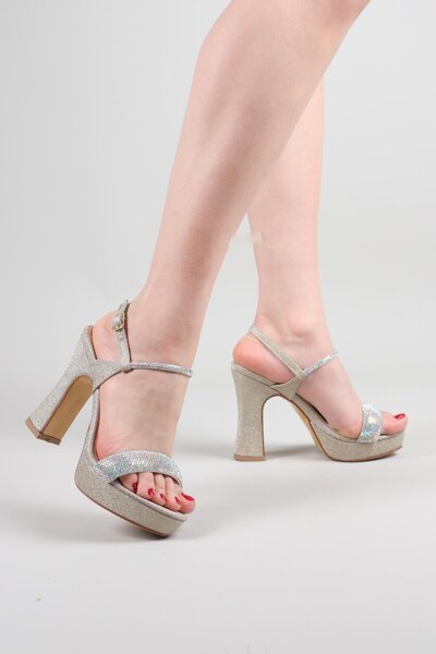 Birikon Ai̇res Stone Banded Glitter Platform Heeled Shoes Gold