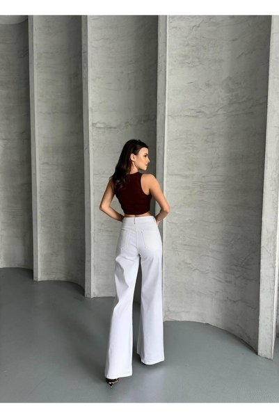 Safari High Waist Bootcut Cotton White Pants