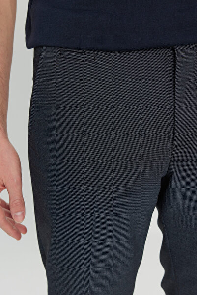 ALTINYILDIZ CLASSICS Men's Navy Blue Wool Slim Fit Flexible Classic Trousers with Hidden Elastic Waist and Dobby Side Pockets