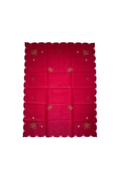 OEM Christmas tablecloth with lace and bell print, 130 × 180 cm, red