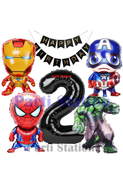 Parti Station Avengers Concept 2 Year Old Balloon Set Avengers Hulk Iron Man Captain America Spider-Man Balloon Set