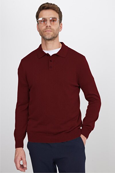 Tudors Men's standard fit regular cut cotton polo collar burgundy sweater