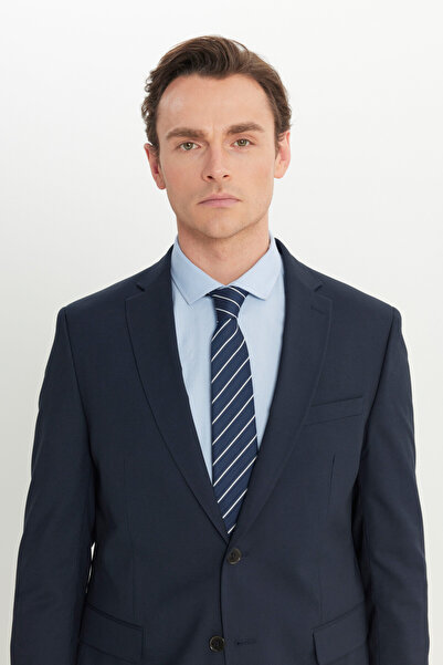 ALTINYILDIZ CLASSICS Men's Navy Blue Slim Fit Slim Fit Mono Collar Cover Pocket Stretch Suit