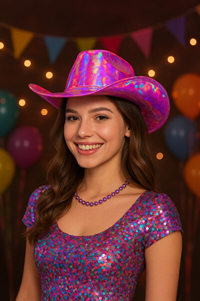 DODOMAR Pălărie de cowboy roz cu hologramă