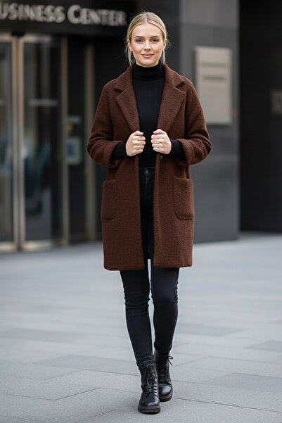 Chiccy Italian Brown Jacket Collar Long Sleeve Buttoned Pocketed Casual Buklet O Oversized Woven Jacket 98 68