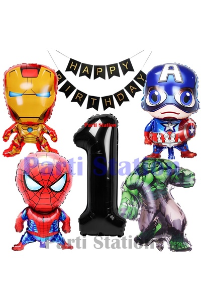 Parti Station Avengers Concept 1 Year Old Balloon Set Avengers Hulk Iron Man ...