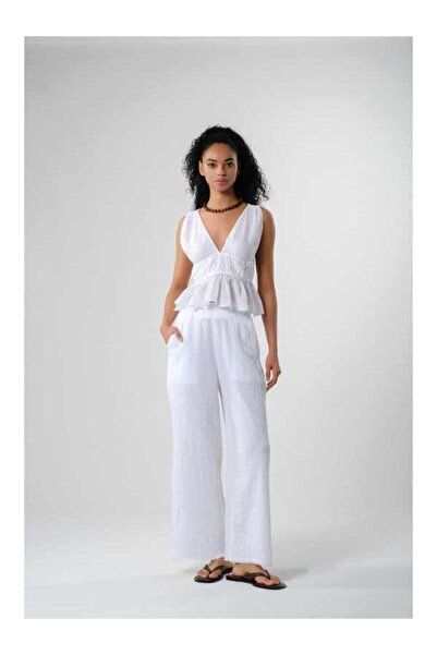 İpekçi Otantik Arkadan Bağlamalı Fırfırlı Crop Top