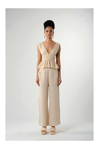 İpekçi Otantik Arkadan Bağlamalı Fırfırlı Crop Top