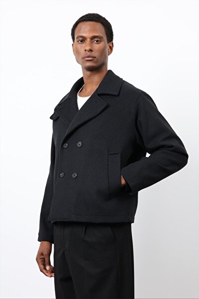 Antioch Black Double-Breasted Closure Short Men's Coat