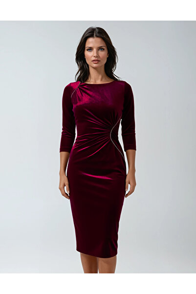 Vessmary Occasion dress VSM954A made of burgundy velvet with silver ornament