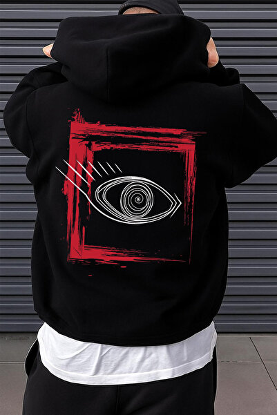 Rivox سويت شيرت رجالي أسود بغطاء رأس قصة فضفاضة مطبوع من إنزونملا