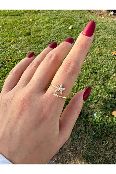 Eylülün Takısı Women's Gold Color Elegant Flower Stone Ring
