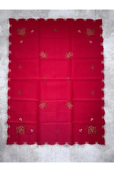 OEM Christmas tablecloth with lace and bell print, 130 × 180 cm, red