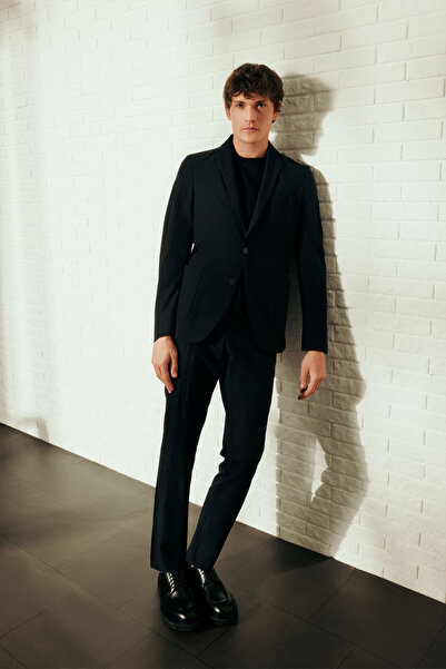 ALTINYILDIZ CLASSICS Men's Navy Blue Slim Fit Slim Fit Swallow Collar Flexible Suit with Pocket Bags