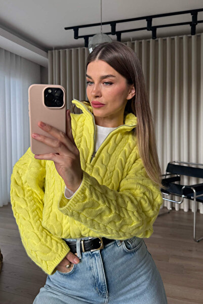 Sue Store Πουλόβερ με φερμουάρ σε κίτρινο νέον χρώμα