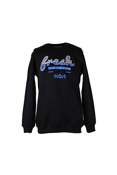 trender 0 Collar 3 Thread Black Men's Sweatshirt Fresh Print