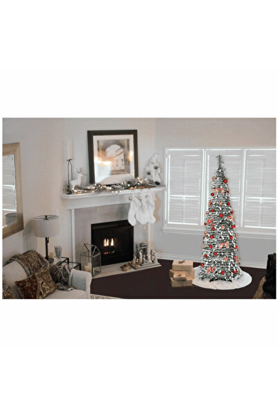 DacEnergy Artificial Christmas tree, made of plastic and metal tube, with a snow look, with a bow...