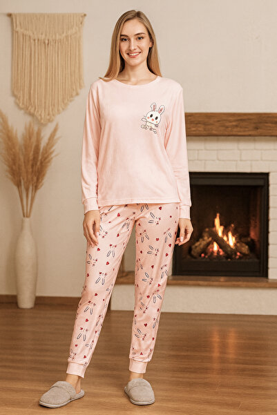 REMSA Γυναικείο σετ πιτζάμες με μαλακό υφή με σχέδιο κουνελιού Marla 0479 Salmon02