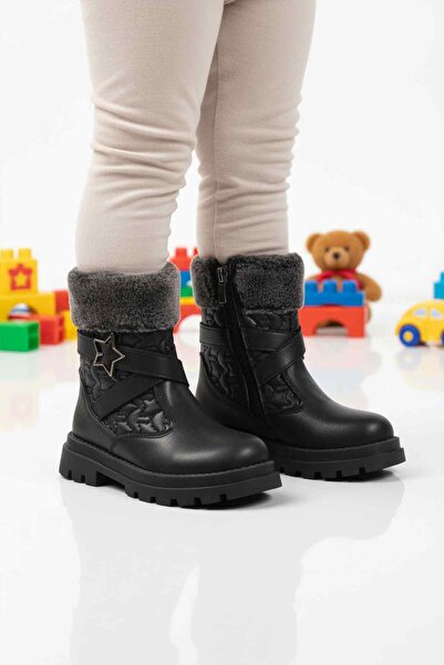 Cool Cizme negre pentru fetiță, cu fleece în interior și fermoar, Evla P
